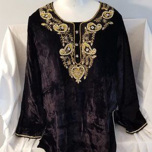 beautiful black velvet LS embellished top